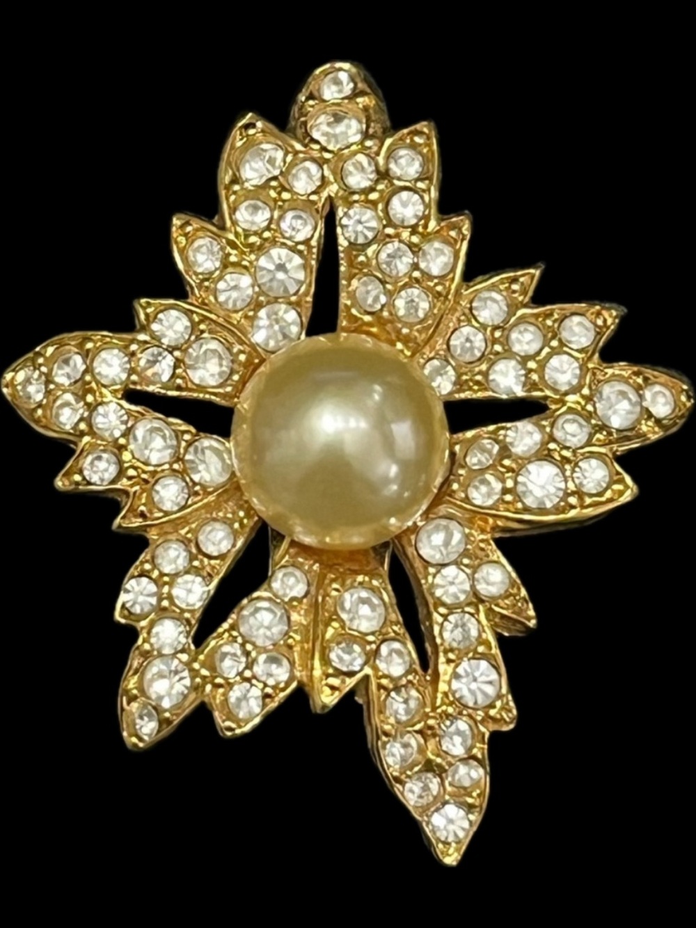 Kenneth Jay Lane KJL vintage estate pearl floral large clip on gold earrings QVC